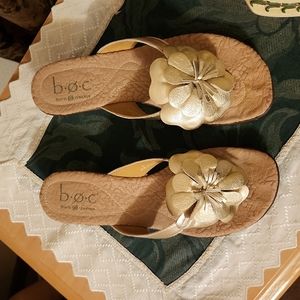 Gold Sandals . Size 8 M/W . Leather Upper . By B.O.C.